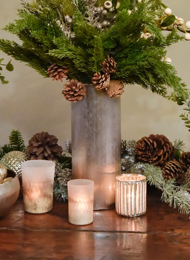 4in Tall Silver Corrugated Glass Votive Holder