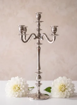 25.75in Tall Silver Metal Candelabra