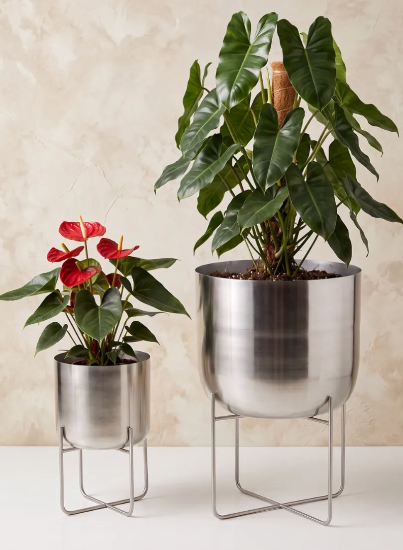 23in Tall Silver Planter with Stand