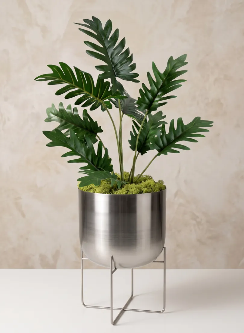 23in Tall Silver Planter with Stand