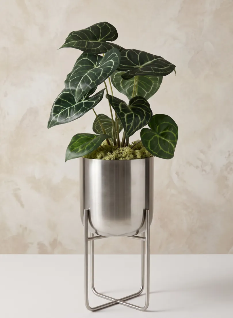 12.75in Tall Silver Planter With Stand