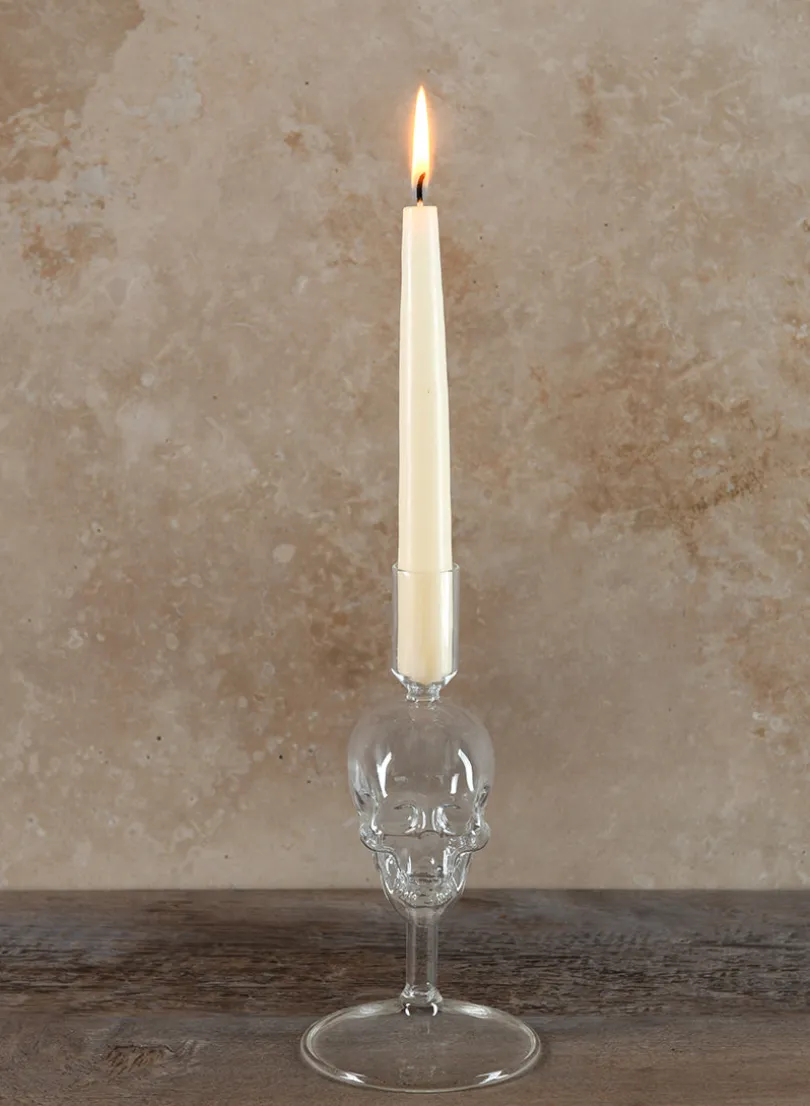 7.5in Tall Skull Glass Candle Stick
