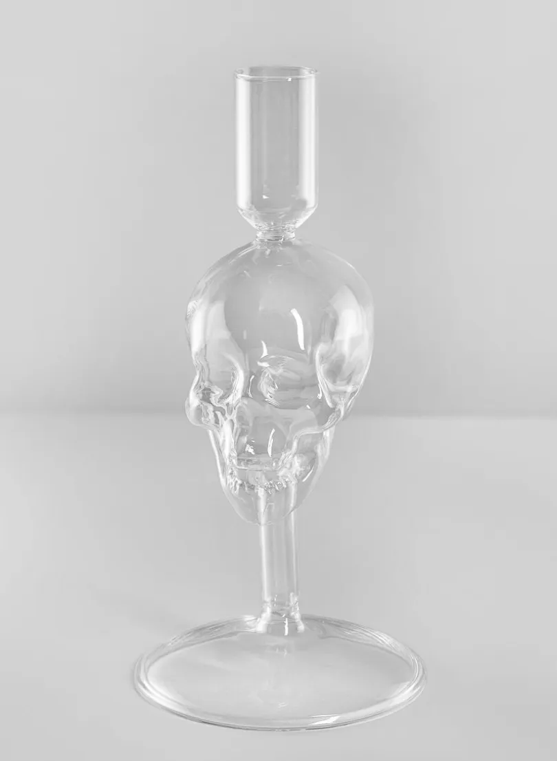 7.5in Tall Skull Glass Candle Stick