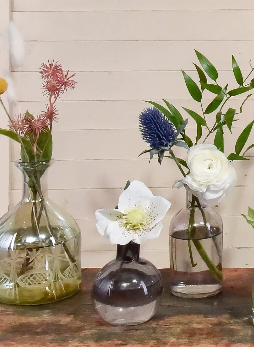4in Tall Smoke Ball Glass Bud Vases, Set of 6