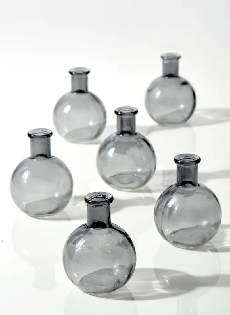 4in Tall Smoke Ball Glass Bud Vases, Set of 6