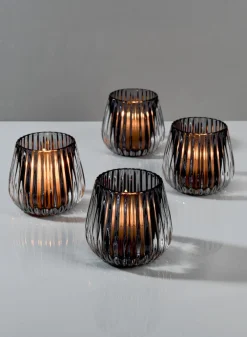 3in Tall Smoke Onion Optic Glass Candleholder, Set of 4