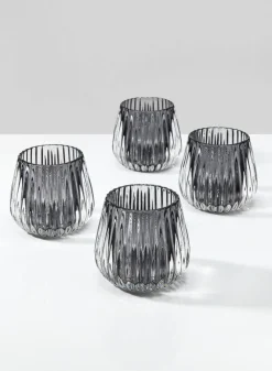 3in Tall Smoke Onion Optic Glass Candleholder, Set of 4