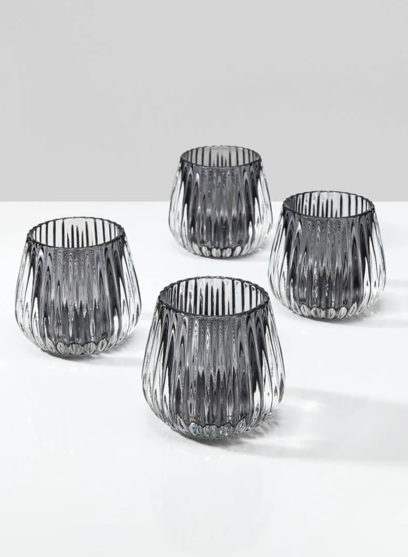 3in Tall Smoke Onion Optic Glass Candleholder, Set of 4