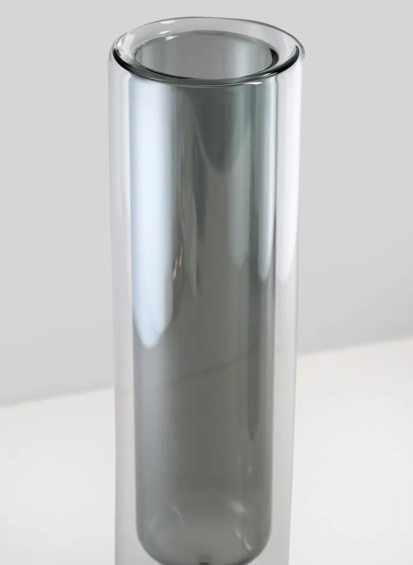 9.5in Tall Smoke Pasteur Dual Tone Tube Glass Vase, Set of 2