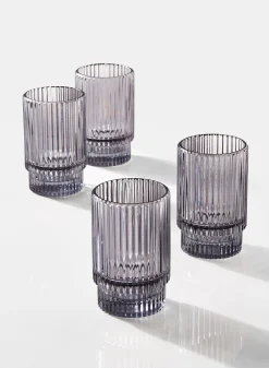 3.75in Tall Smoke Pleated Glass Votive Holder, Set of 4
