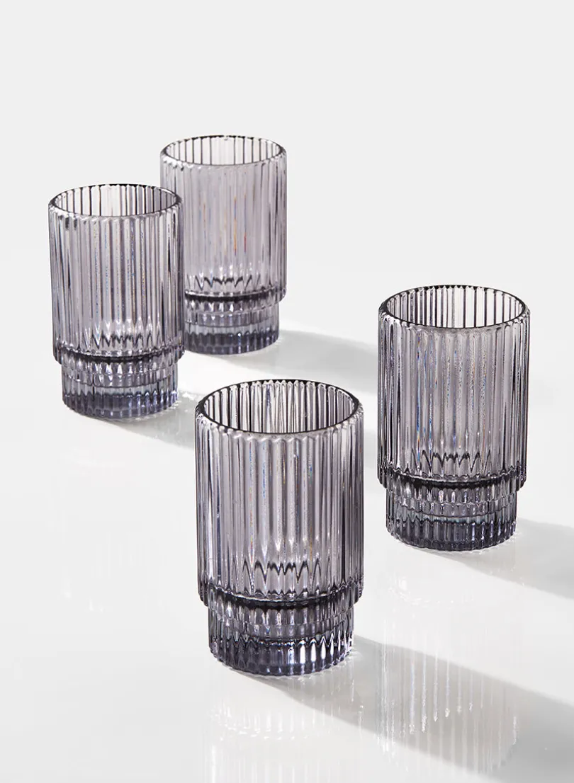 3.75in Tall Smoke Pleated Glass Votive Holder, Set of 4