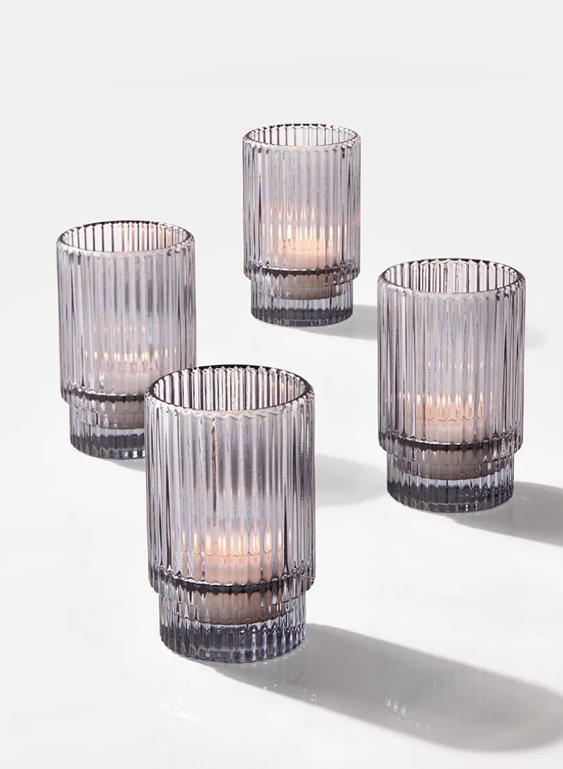 3.75in Tall Smoke Pleated Glass Votive Holder, Set of 4