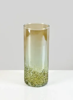 8in Tall Strasbourg Speckled Green Luster Glass Cylinder, Set of 4