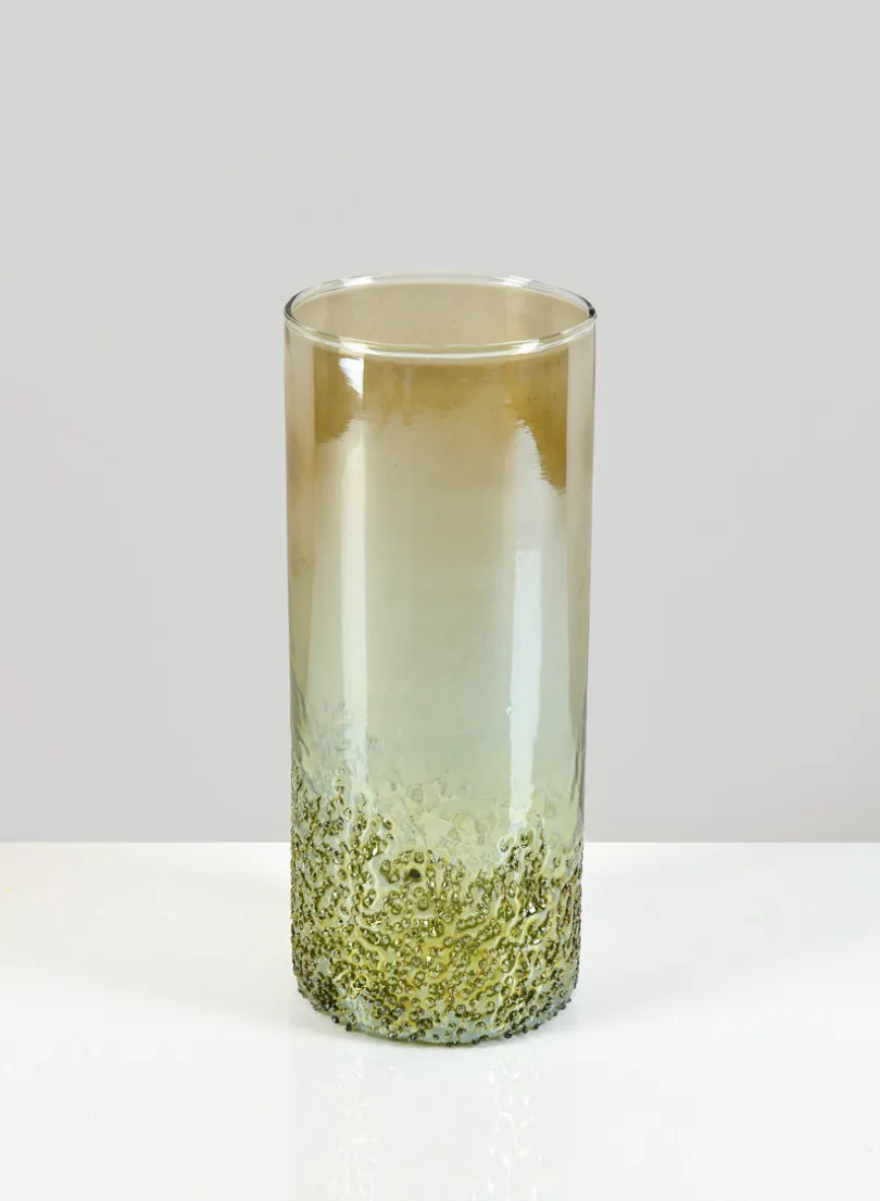 8in Tall Strasbourg Speckled Green Luster Glass Cylinder, Set of 4