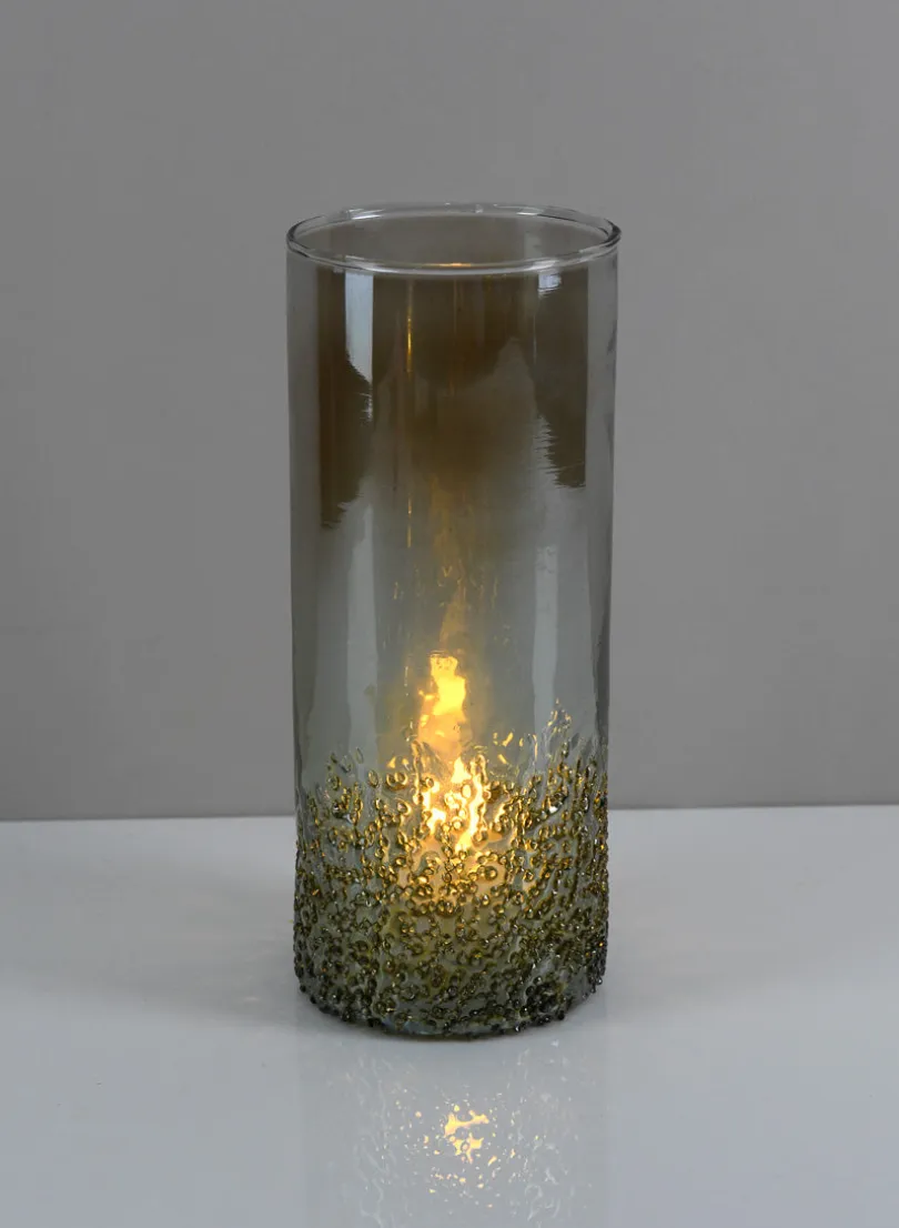 8in Tall Strasbourg Speckled Green Luster Glass Cylinder, Set of 4