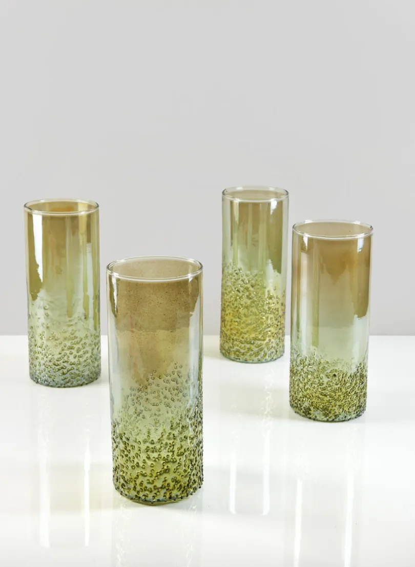 8in Tall Strasbourg Speckled Green Luster Glass Cylinder, Set of 4