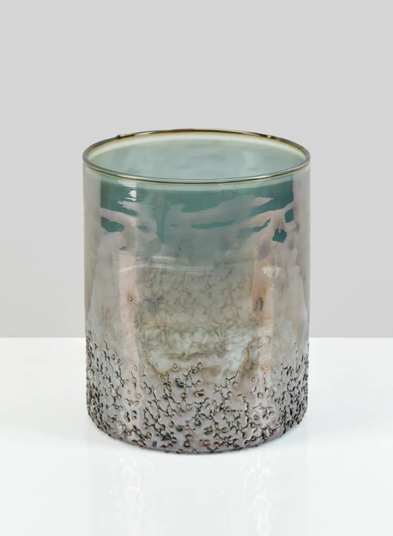 6in Tall Strasbourg Speckled Grey Luster Glass Cylinder