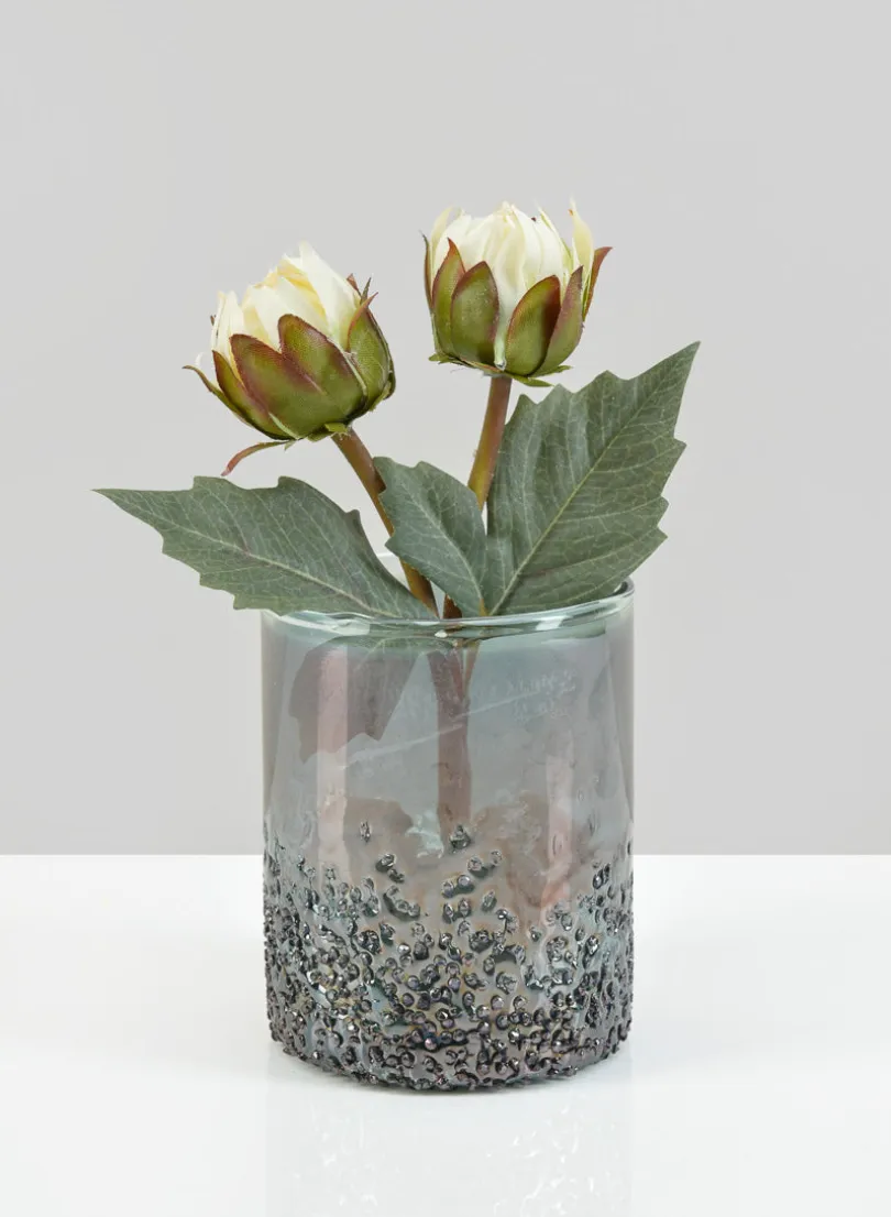 4in Tall Strasbourg Speckled Grey Luster Glass Cylinder, Set of 4