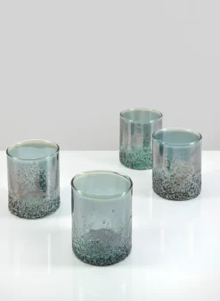4in Tall Strasbourg Speckled Grey Luster Glass Cylinder, Set of 4