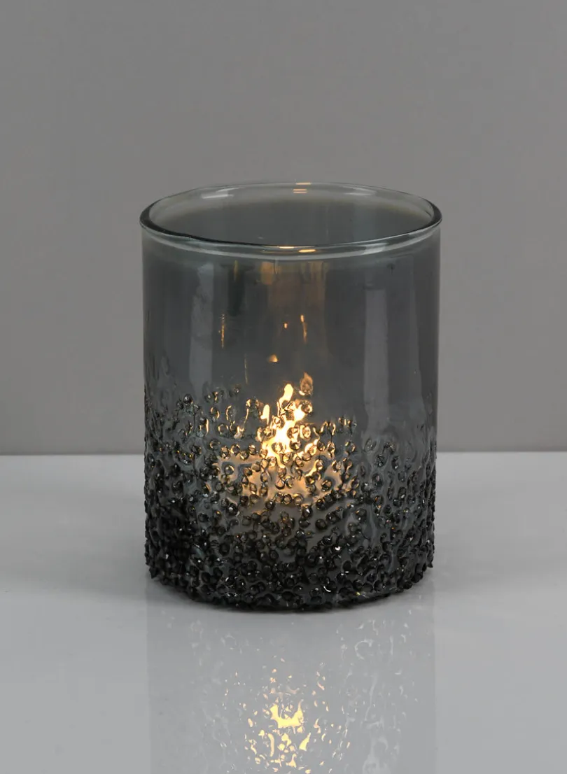 4in Tall Strasbourg Speckled Grey Luster Glass Cylinder, Set of 4
