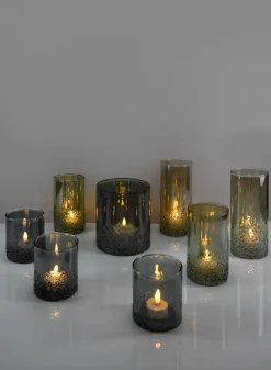 4in Tall Strasbourg Speckled Grey Luster Glass Cylinder, Set of 4