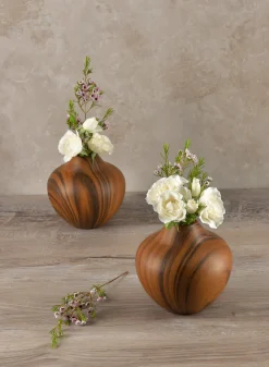 5in Tall Sumire Dark Walnut Look Ceramic Deco Vase, Set of 2