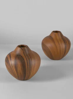 5in Tall Sumire Dark Walnut Look Ceramic Deco Vase, Set of 2
