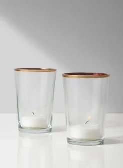 3.5in Tall Tapered Glass Votive Holder With Gold Rim