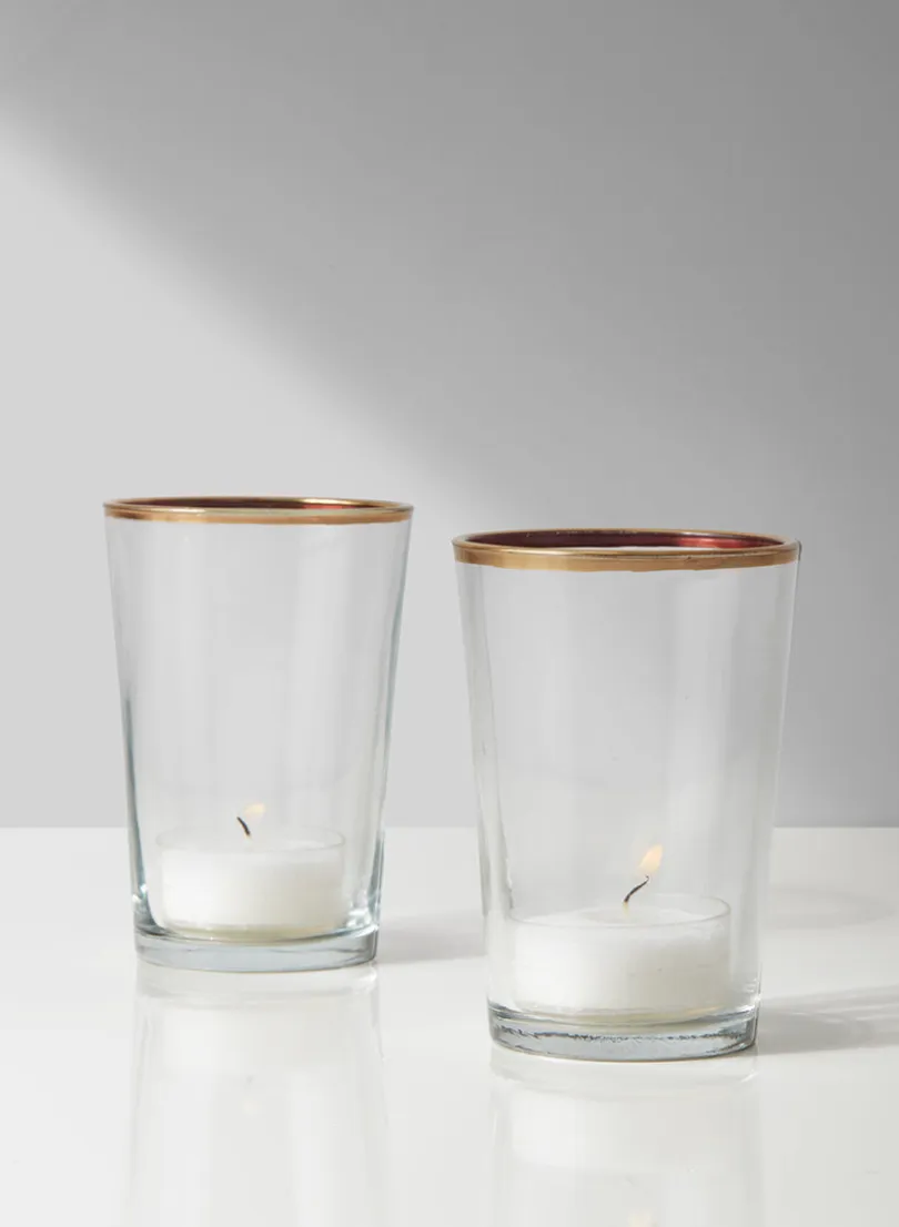 3.5in Tall Tapered Glass Votive Holder With Gold Rim