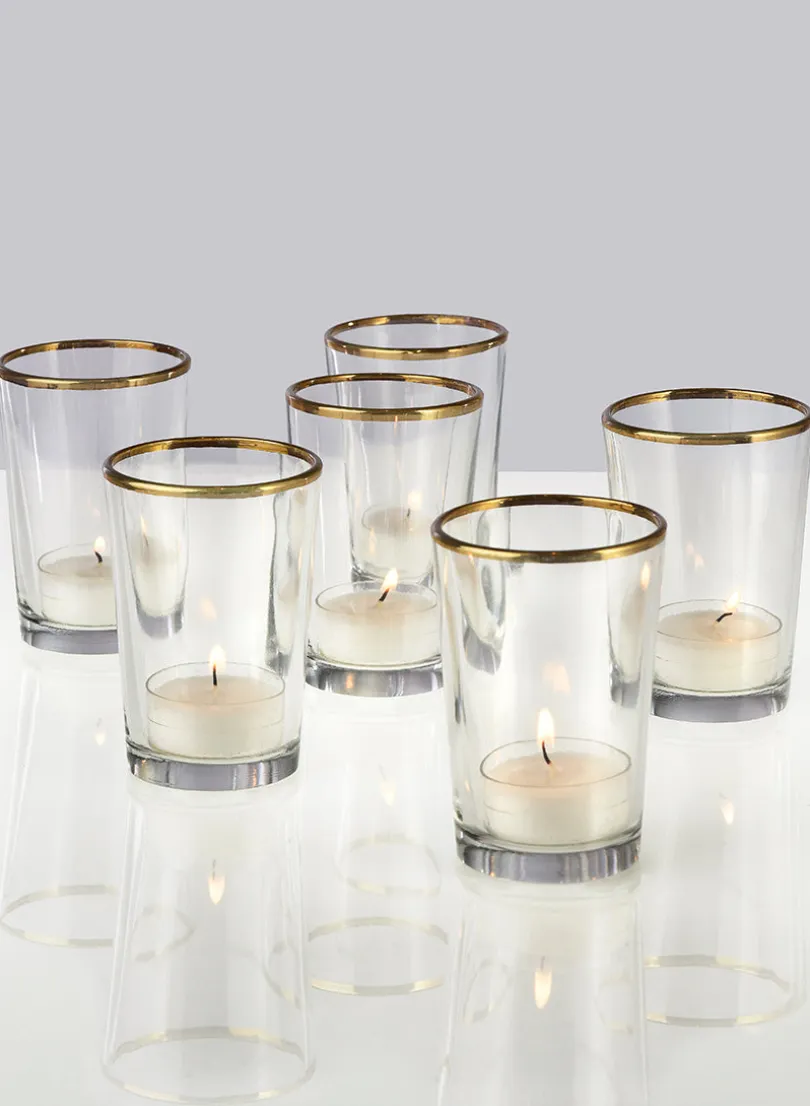 3.5in Tall Tapered Glass Votive Holder With Gold Rim