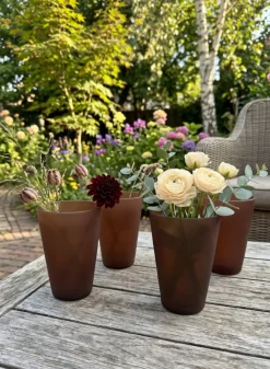 4in Tall Terracotta-Look Deep Brown Glass Vase, Set of 4