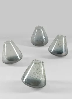 3.75in Tall Tilted Artisan Speckled Luster Smoke Glass Vase, Set of 4