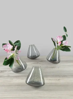 3.75in Tall Tilted Artisan Speckled Luster Smoke Glass Vase, Set of 4