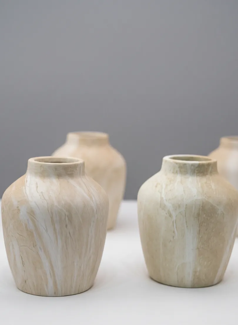 4in Tall Travertine Look Ceramic Mini Vase, Set of 4