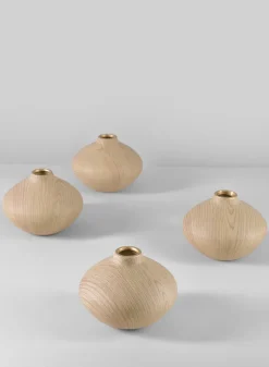 4in Tall Tsubaki Natural Wood Look Ceramic Bud Vase, Set of 4