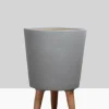 14.5in Tall Vaso Grey Ceramic Pot With Wood Legs