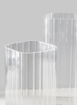 8in Tall Vendome Rounded Square Ribbed Glass Vase
