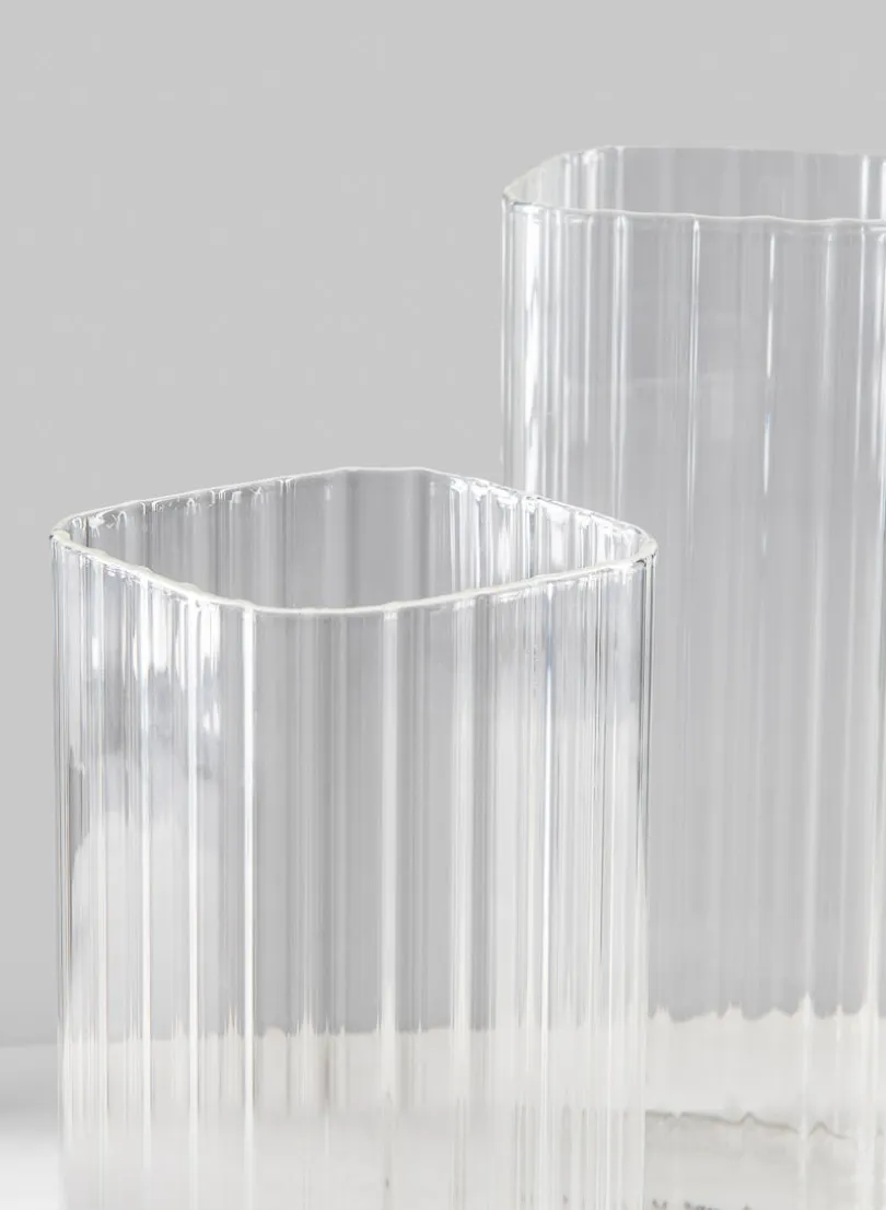 8in Tall Vendome Rounded Square Ribbed Glass Vase