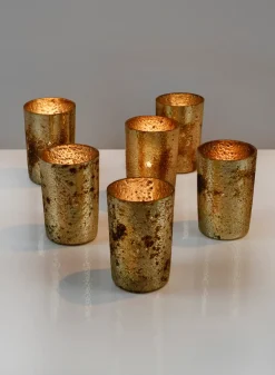 3 ¼in Tall Vintage Bronze & Silver Glass Votive, Set of 6