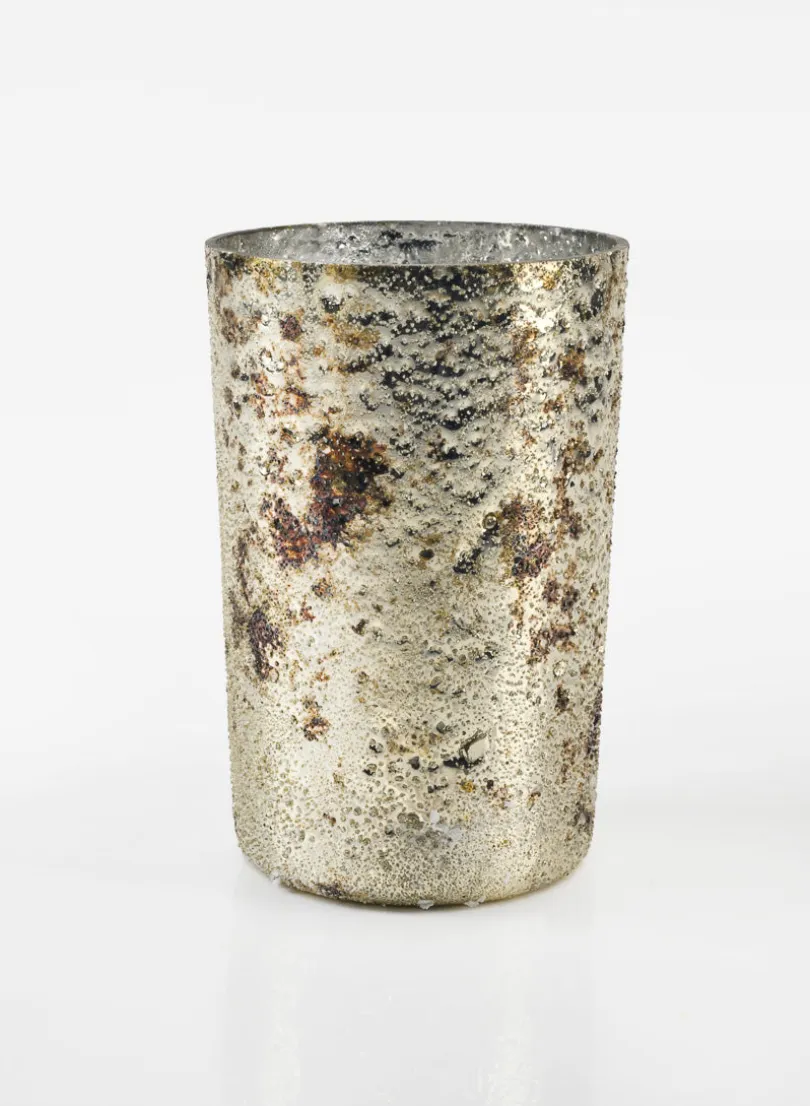 3 ¼in Tall Vintage Bronze & Silver Glass Votive, Set of 6