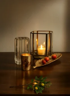 3 ¼in Tall Vintage Bronze & Silver Glass Votive, Set of 6
