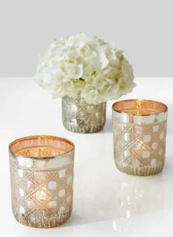 4in Tall Vintage Mercury Glass Caning Cylinder