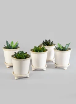 3.5in Tall White Ceramic Pot & Saucer, Mini, Set of 6