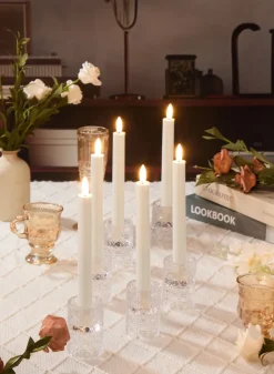 9in Tall White Taper Candles with Remote, Set of 6