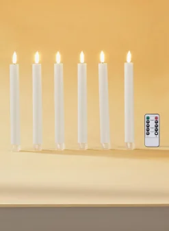9in Tall White Taper Candles with Remote, Set of 6