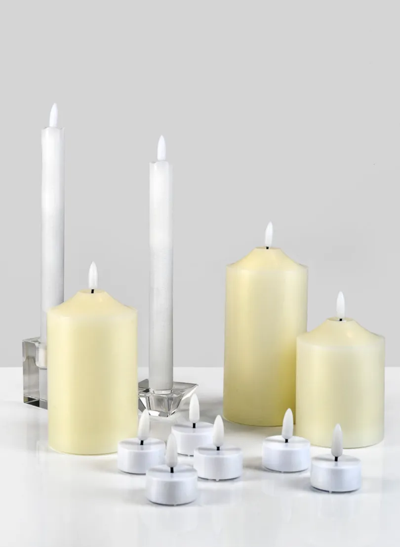 9in Tall Willow L.E.D. Flame Wax Taper Candle, Set of 2