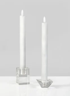 9in Tall Willow L.E.D. Flame Wax Taper Candle, Set of 2