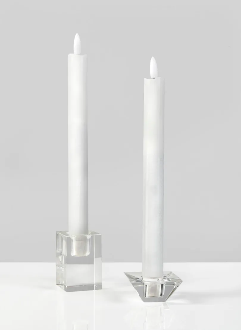 9in Tall Willow L.E.D. Flame Wax Taper Candle, Set of 2