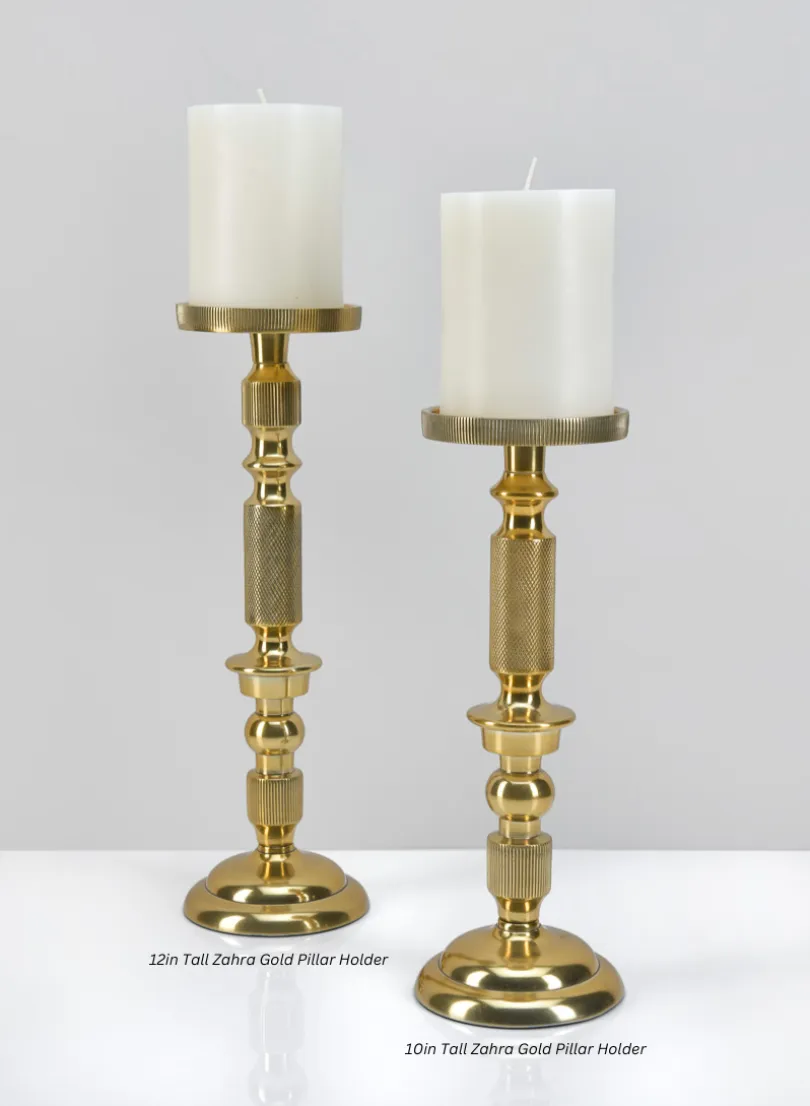 12in Tall Zahra Gold Aluminum Pillar Holder