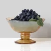 6.5in Wide Amber Luster Glass Flower Compote